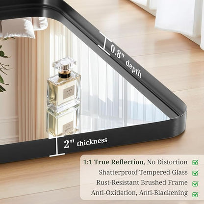 Bathroom Mirror 36x24 Inch Black Metal Frame Rectangle Vanity Mirror | Modern Wall Mounted Anti-Rust Mirror with Rounded Corners for Farmhouse, Restroom, Entryway, Horizontal or Vertical Hanging