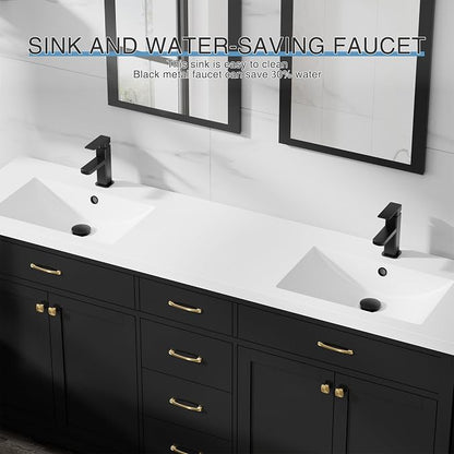 LUCKWIND 72" Modern Bathroom Vanity with Sink Combo, Contemporary Painted Storage Cabinet and Double White Sink, Include Soft-Closing Doors & Matte Black Faucet, Black