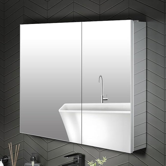 30 x 24 Medicine Cabinet Mirror for Bathroom,Aluminum Alloy Frame,Recessed/Surface Mounted,Mirrored Side Panel,Adjustable Shelves,Bathroom Medicine Cabinet with Mirror,Assembly Required
