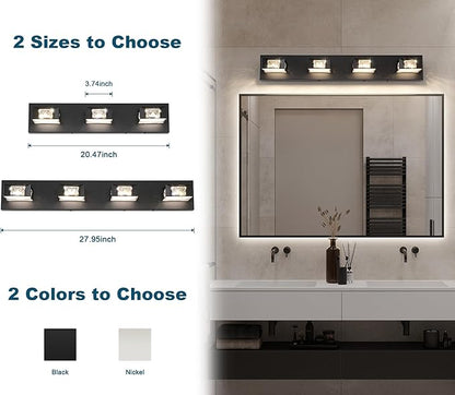 Joossnwell Black Vanity Light for Bathroom (4-Light, 28-Inch) Crystal Bath Light Fixtures 5CCT Dimmable Modern Led Bathroom Light Over Mirror with 350°Rotatable Head