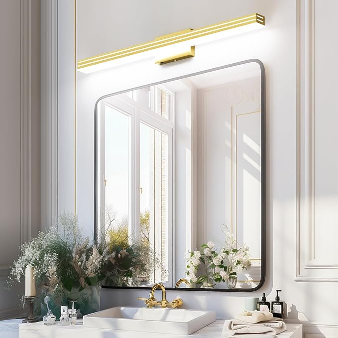 Ralbay 40inch Gold Vanity Light with 5 Color Temperature (2700K-6000K) Dimmable Acrylic Metal 36W LED Modern Matte Gold Bathroom Lighting Over Mirror