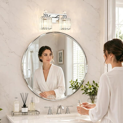 Lxybcce Modern 14In 2-Lights Bathroom Vanity Light, Crystal Bathroom Light Fixtures, Chrome Vanity Light Fixtures Over Mirror, Easy Installation & Shadow-Free Illumination for Bathroom Mirror Decor