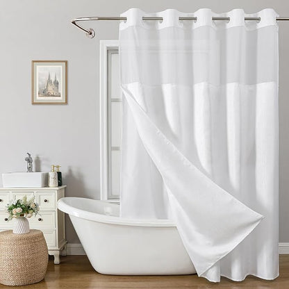 eachope No Hook Boho Arch Shower Curtain with Snap-in Liner Set,71x80,White | 230GSM Thick Fabric,Easy to Install,Sheer Window,Magnetic Weighted Hem,Waterproof & Machine Washable,for Bathroom,Hotel