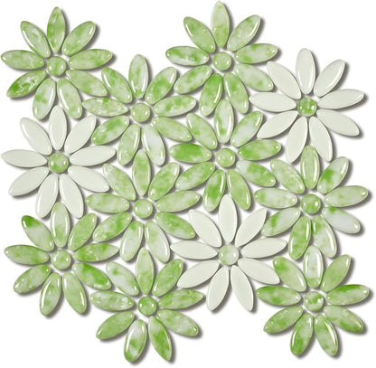 5 Sheets Green Flower Luminescent Mosaic Wall and Floor Tiles for Bathroom and Kitchen 12.2 * 12.6 Inches 1.07 sq.ft