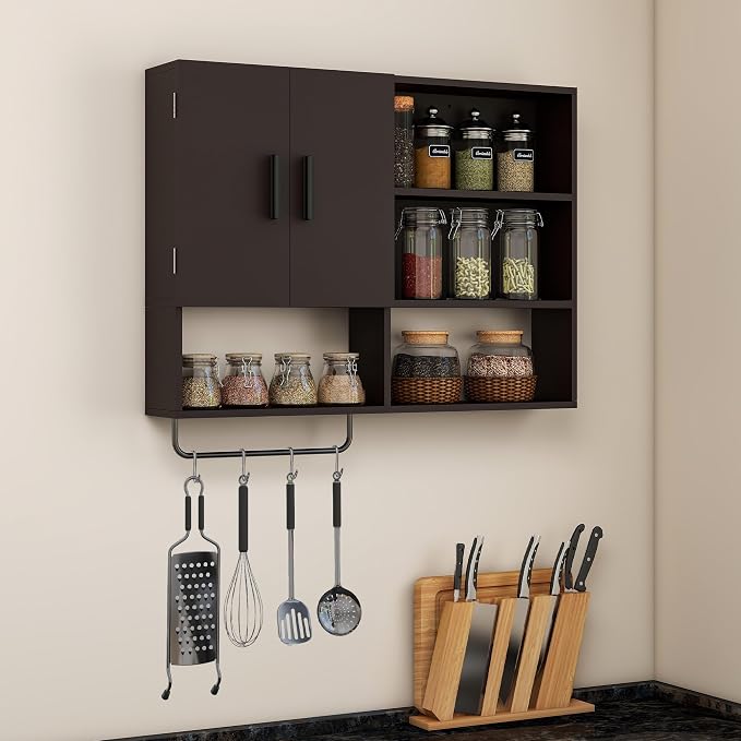 Bathroom Wall Cabinet, Medicine Cabinet with Towel Bar & 2 Doors, Espresso