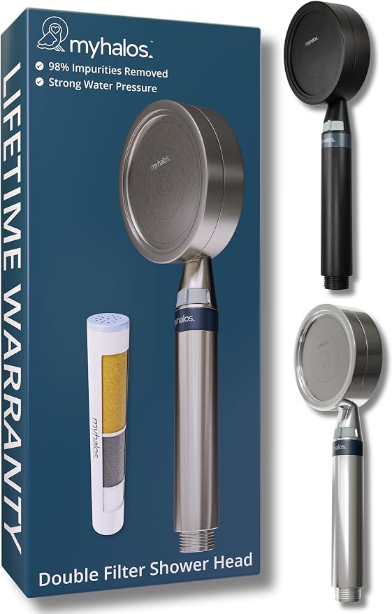 MyHalos Handheld Filtered Shower Head, High Pressure, Removes Chlorine | Filtered Cartridge, Reduces Chlorine & Heavy Metals, Easy Install, No Tools, Detachable, Universal Fit for Hard Water