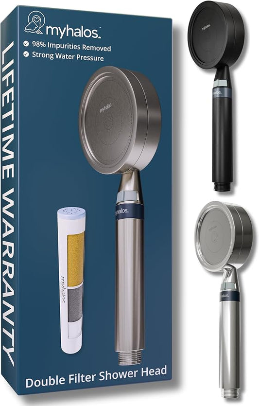 MyHalos Handheld Filtered Shower Head, High Pressure, Removes Chlorine | Filtered Cartridge, Reduces Chlorine & Heavy Metals, Easy Install, No Tools, Detachable, Universal Fit for Hard Water