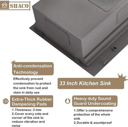 33x22 Black Drop In Kitchen Sink, 33 Inch Topmount Gunmetal Black Stainless Steel Single Bowl Overmount Double Ledges Workstation Sink with Accessories