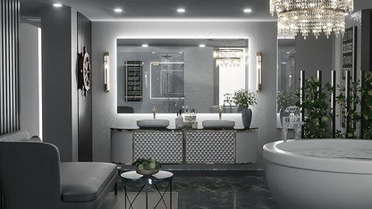 Keonjinn 48 x 28 Inch LED Bathroom Mirror with Backlit, Anti-Fog, CRI90+ HD Dimmable Vanity Mirror, High Lumen, Horizontal/Vertical Wall Mount, UL Listed Lighted Vanity Mirror, Waterproof