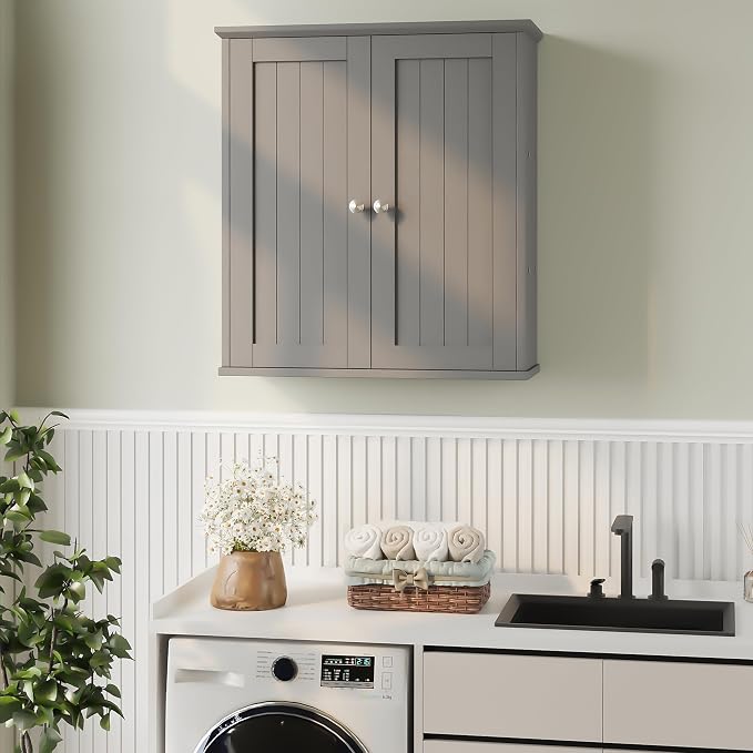 Bathroom Wall Cabinet, Bathroom Cabinet Wall Mount, Over Toilet Space Saver Storage Cabinets Wall Mounted, Wood Medicine Cabinets with Doors, Grey