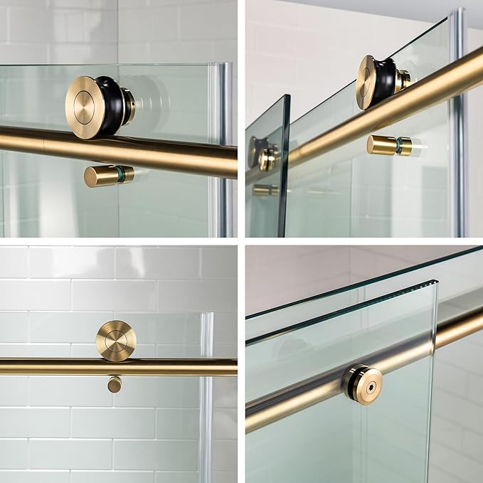 Woodbridge Frameless Shower Doors 44-48" Width x 76" Height with 3/8"(10mm) Clear Tempered Glass in Brushed Gold Finish,MSDC4876-BG