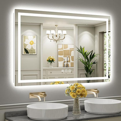 55x36 Inch LED Bathroom Mirror with Lights, Backlit & Front Lit, Anti-Fog Lighted Bathroom Vanity Mirror for Wall, Memory Function, Dimmable, HD Tempered Glass, Shatter-Proof