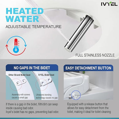 J-2 Smart Electric Bidet for Toilet Seat, Fits Elongated toilet,Warm water,Heated bidet toilet seat,Heated Dryer,Child Function,Stainless Steel Self-Cleaning Nozzle,LED Night Light