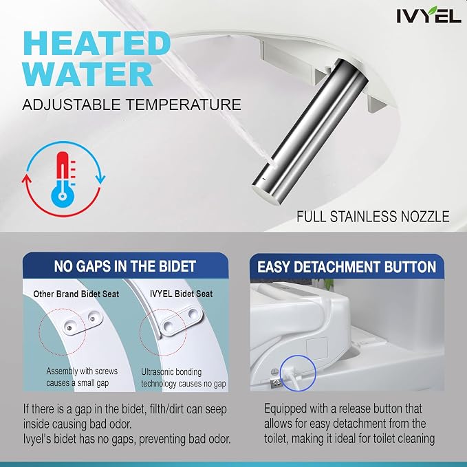 J-2R Smart Electric Bidet for Toilet Seat,Fits Round toilet,Warm water,Heated bidet toilet seat,Remote Control,Heated Dryer, hild Function,Stainless Steel Self-Cleaning Nozzle,LED Night Light