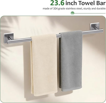 5 Pieces Brushed Nickel Towel Bar Set,Towel Racks for Bathroom Stainless Steel Wall-Mounted Bathroom Hardware Accessories Set 23.6 Inch Towel Holder