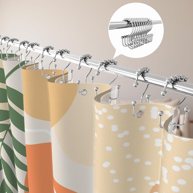 3 in 1 Shower Curtain Set, Boho Mid Century Modern, Orange | 72x72 Inches Polyester Bath Curtain with Magnetic PEVA Liner and 12 Double Sided Stainless Steel Hooks