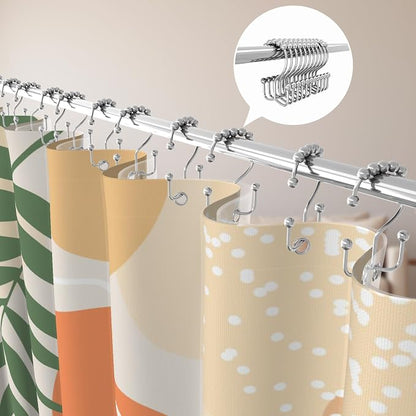 3 in 1 Shower Curtain Set, Boho Mid Century Modern, Orange | 72x72 Inches Polyester Bath Curtain with Magnetic PEVA Liner and 12 Double Sided Stainless Steel Hooks