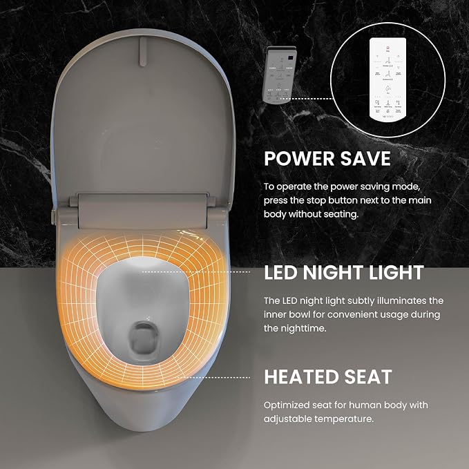 VOVO VB-6000SE Elongated Bidet Toilet Seat, Warm Water, LED Light, Heated Seat, White, Dryer, Stainless Steel Nozzle, Made in Korea