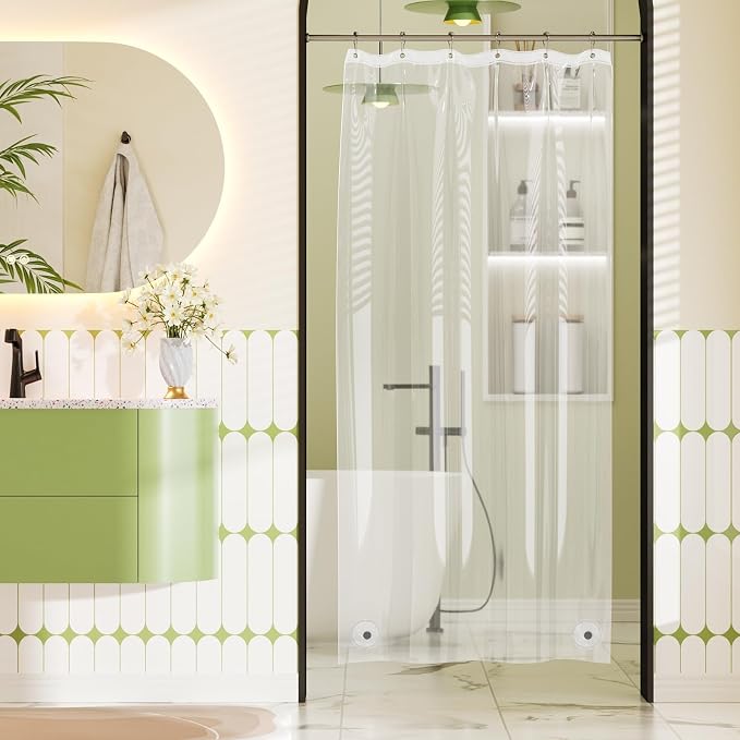 Bathway Shower Stall Curtain Liner, Clear Shower Curtain Liner 36 x 72 Plastic Shower Liner Waterproof Shower Curtain Liner Lightweight with 2 Magnets and 6 Rustproof Grommet Holes