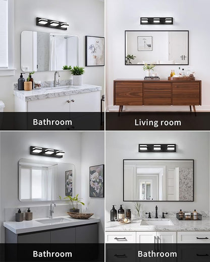 Bathroom Lighting Fixtures Over Mirror, 3 Light Black Vanity Light | Cool White, 5000K, Modern Vanity Wall Lights for Bath, Dressing Room, Restroom, 21.6 inch