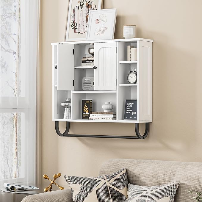 31.5'' White Bathroom Wall Cabinet - Medicine Cabinet with Adjustable Shelves & Doors, Over The Toilet Storage for Bathroom, Wall Mounted Organizer for Laundry Room Kitchen Living Room