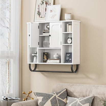 31.5'' White Bathroom Wall Cabinet - Medicine Cabinet with Adjustable Shelves & Doors, Over The Toilet Storage for Bathroom, Wall Mounted Organizer for Laundry Room Kitchen Living Room