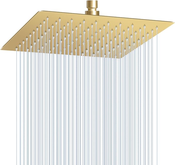 10 Inch Gold Rain Shower Head - All Metal Stainless Steel 304, Ultra Thin Design, Modern Bathroom Square Rainfall Showerheads - Full Body Coverage Bath Shower