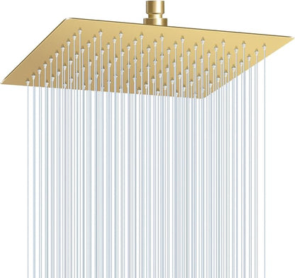 10 Inch Gold Rain Shower Head - All Metal Stainless Steel 304, Ultra Thin Design, Modern Bathroom Square Rainfall Showerheads - Full Body Coverage Bath Shower