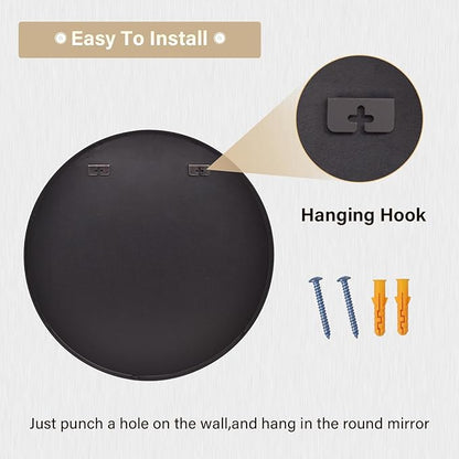 HARRITPURE Round Mirror 20 Black Wall Mounted Circle Mirrors | Vanity Mirror with Aluminum Alloy Frame, Modern Decoration for Bathroom, Living Room, Vanity, Bedroom, Entryway