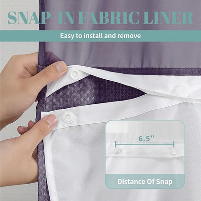 eachope No Hook Waffle Shower Curtain with Snap-in Liner, 71x74 Inch,Purple | 230 GSM waffle weave fabric, waterproof liner set with 2 bottom magnets, mesh top window, washable, for bathroom or hotel use