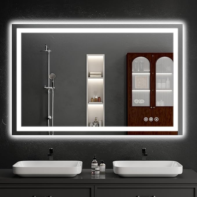 36"x48" LED Bathroom Mirror with Lights, Dimmable，Anti-Fog，Bathroom Vanity Mirror for Wall, Backlit + Front Lit, Memory Function, Shatter-Proof，Tempered Glass