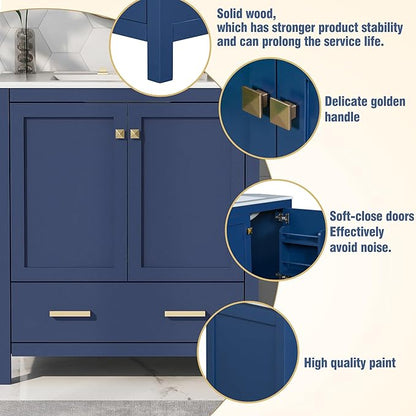 60" Blue Bathroom Vanity with Double Sink, 60 Inch Bathroom Vanity Set with Double Vanities (Separate), 2 Bathroom Vanities with Sink, Storage Shelf, and Divided Drawers (Mirror not included)