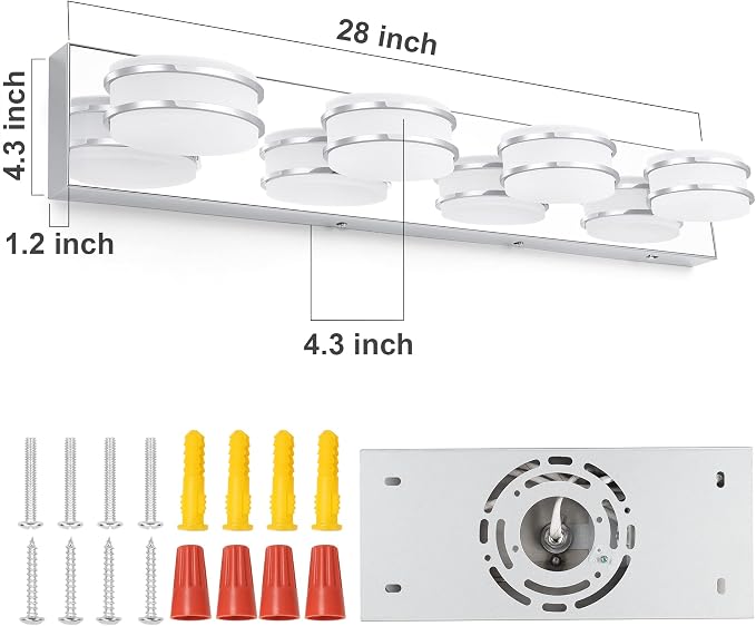 GOODATE 3 Color Temperature Dimmable Vanity Lights for Bathroom, LED Chrome 4 Light Vanity Lighting Fixtures, Acrylic Stainless Steel Oval Shade Bathroom Light Fixtures Over Mirror, ETL Certificated