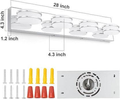 GOODATE 3 Color Temperature Dimmable Vanity Lights for Bathroom, LED Chrome 4 Light Vanity Lighting Fixtures, Acrylic Stainless Steel Oval Shade Bathroom Light Fixtures Over Mirror, ETL Certificated