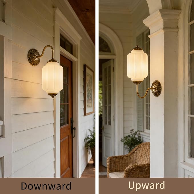 Vintage Milk Glass Wall Sconce Set of Two, H15" Hardwired White Bathroom Sconce with Gold Carved Metal, Antique Retro Wall Lamp for Bedroom, Living Room, Hallway, E12 Bulb, Warm Light (White 2Pack)