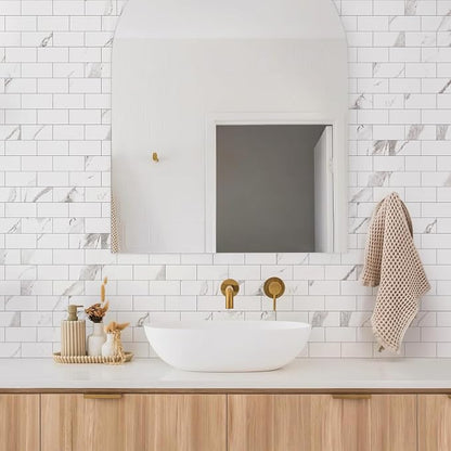 STICKGOO 10-Sheet Subway Tile Peel and Stick Backsplash, Calacatta | Marble Look Kitchen Backsplash Wall Tiles, Peel and Stick Wall Panels for Bathroom, Fireplace, RV