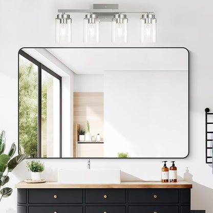 IZORRO Modern Bathroom Light Fixtures, 4 Light Brushed Nickel Vanity Lights, Bathroom Lighting Fixtures Over Mirror with Clear Glass for Living Room Cabinet Bedroom