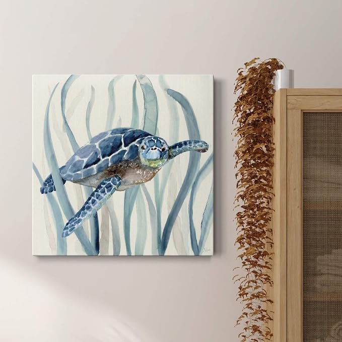 Renditions Gallery Turtle in Seagrass I Wall Art, Premium Gallery Wrapped Canvas Decor, Ready to Hang, 10 in H x 10 in W, Made in America Print (AZS-WC25-17921-R-1010-MK)