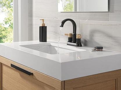 Delta Albion Centerset Matte Black/Brushed Gold Bathroom Faucet, 4 Inch 3 Hole Bathroom Sink Faucet for Vanity, Metal Push-Pop Drain Assembly, Matte Black/Champagne Bronze 25855LF-GZ