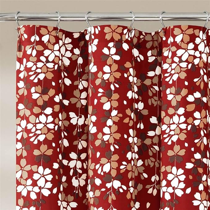 Lush Decor Weeping Flower Shower Curtain 72"W x 72"L Red - Fabric Shower Curtains for Bathroom - Floral Bathroom Curtain - Cottage Core Decor