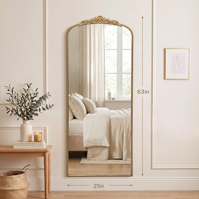 Micasso Gold Full Length Mirror: 26''x63'' Large Vintage Floor Body Mirror | Baroque Long Wall Mirror - Traditional Ornate Antique for Cloakroom/Dressing Room/Bedroom/Entryway - Ideal for Living Room
