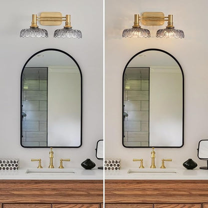 2 Light Bathroom Vanity Lights Grey Glass Lampshade Wall Sconces Vintage Vanity Lighting Fixtures for Kitchen Dining Room Bedroom Hallway