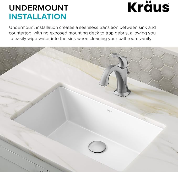 KRAUS Elavo 21.125 in. Rectangular Porcelain Ceramic Undermount Bathroom Sink in White with Overflow Drain, KCU-242