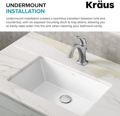 KRAUS Elavo 21.125 in. Rectangular Porcelain Ceramic Undermount Bathroom Sink in White with Overflow Drain, KCU-242