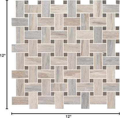 MSI Angora 12 in. x 12 in. Polished Marble Basketweave Tile Mesh-Mounted Mosaic for Kitchen Backsplash, Bathroom, Accent Walls & Shower