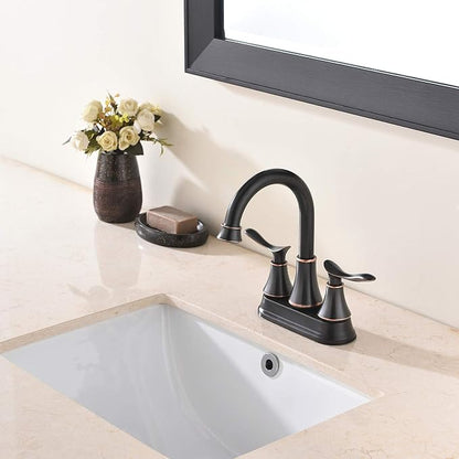 KINGO HOME Modern 2 Handle Oil Rubbed Bronze Bathroom Faucet, Bronze Bathroom Faucets RV Rubbed Bronze Bath Vanity Faucet for Sink 3 Hole with Water Supply Lines and Pop Up Drain