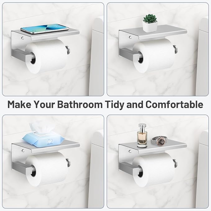 TURS 5-Pieces Brushed Nickel Bathroom Hardware Set 23.6 Inch SUS304 Stainless Steel Towel Bar Set Wall Mounted Square Toilet Paper Holder with Shelf