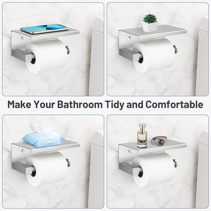 TURS 5-Pieces Brushed Nickel Bathroom Hardware Set 23.6 Inch SUS304 Stainless Steel Towel Bar Set Wall Mounted Square Toilet Paper Holder with Shelf