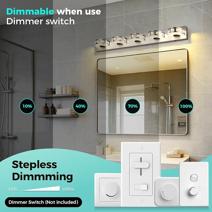 Modern Bathroom Vanity Lights 40W 36.6 inch Dimmable 5CCT Brushed Nickel Wall Lighting Light Fixtures for Bathroom Above Mirror(5-Light) Vanity Light, Living Room, Kitchen, Hallway