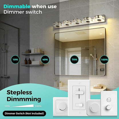 Modern Bathroom Vanity Lights 40W 36.6 inch Dimmable 5CCT Brushed Nickel Wall Lighting Light Fixtures for Bathroom Above Mirror(5-Light) Vanity Light, Living Room, Kitchen, Hallway